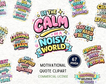 Motivational Quote Clipart PNG Bundle, Pastel Typography Quotes, Positive Affirmation Design for Stickers Planner Sublimation Commercial Use