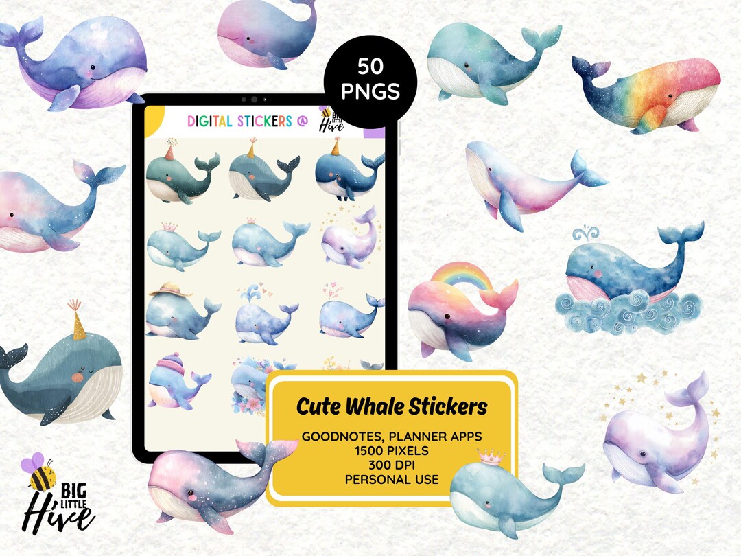 Cute Onenote Whale Digital Stickers for Goodnotes, Onenote, Notability | Cute Sea ...