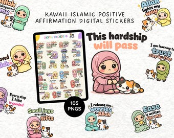 Kawaii Islamic Positive Affirmation Stickers | Muslim Girl Digital Stickers | Hijabi Planner Stickers | GoodNotes Islamic Stickers