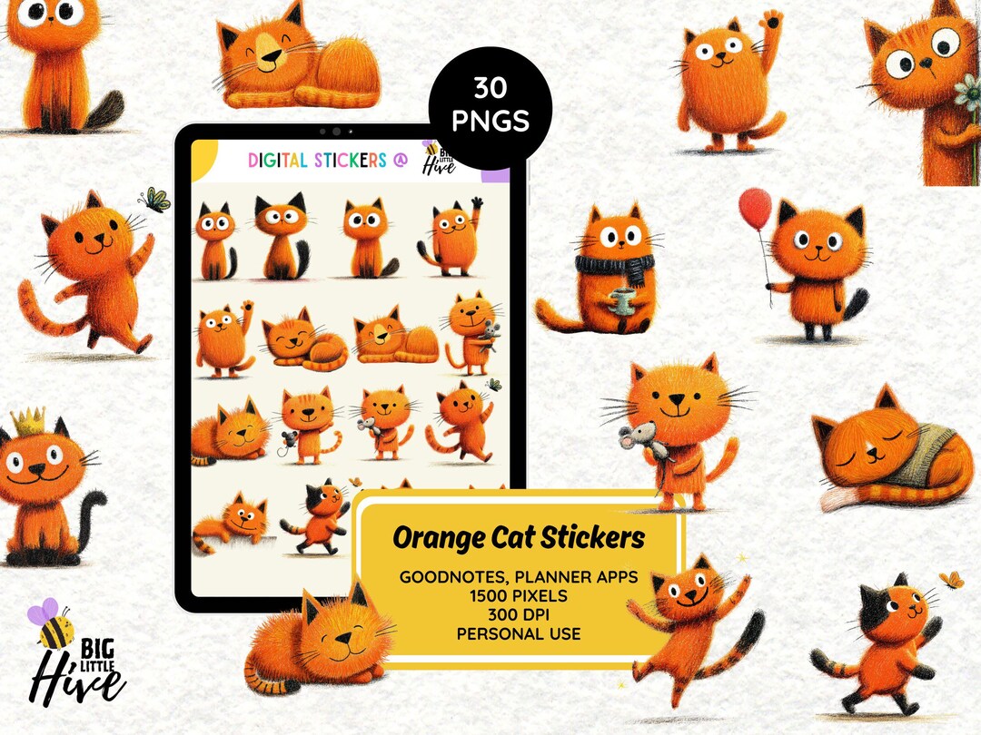 Kawaii Cat Digital Stickers for Goodnotes, Onenote, Notability | Cute ...