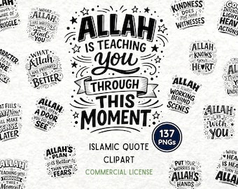 Islamic Quote Clipart PNG Bundle, Muslim Inspirational Typography, Black Doodle Islamic Quotes, Commercial Use Digital Download
