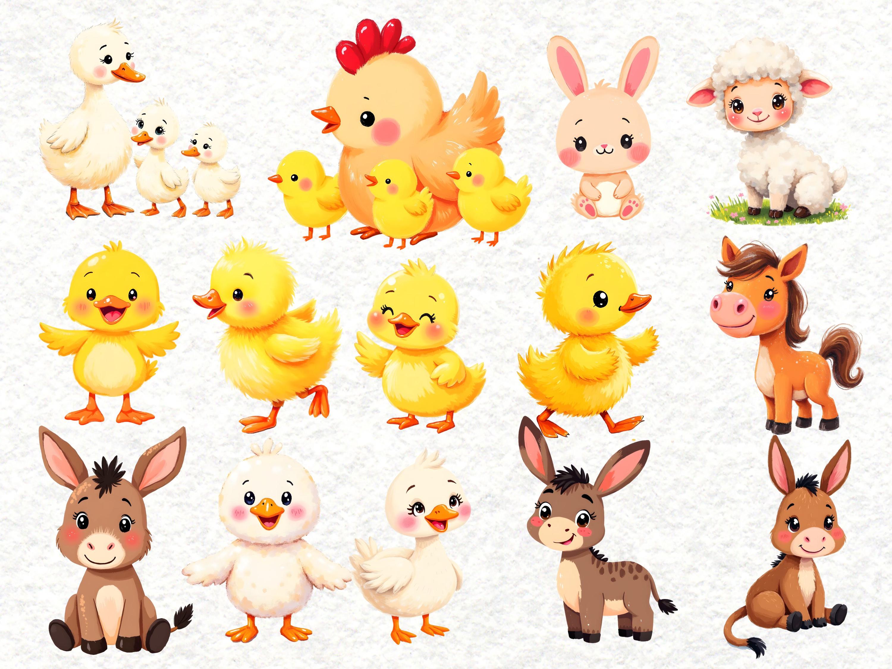 Farm Animals Clipart Set | Cute Farm Animal PNG Bundle | Rooster Cow ...
