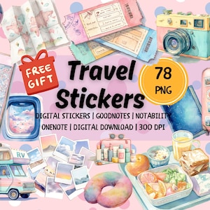 Travel Digital Stickers Bundle: 70+ PNG Clipart for Goodnotes