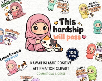 Islamic Positive Affirmation Clipart | Muslim Girl PNG | Kawaii Hijabi Quote Clipart | Islamic Mental Health Art | Commercial Use