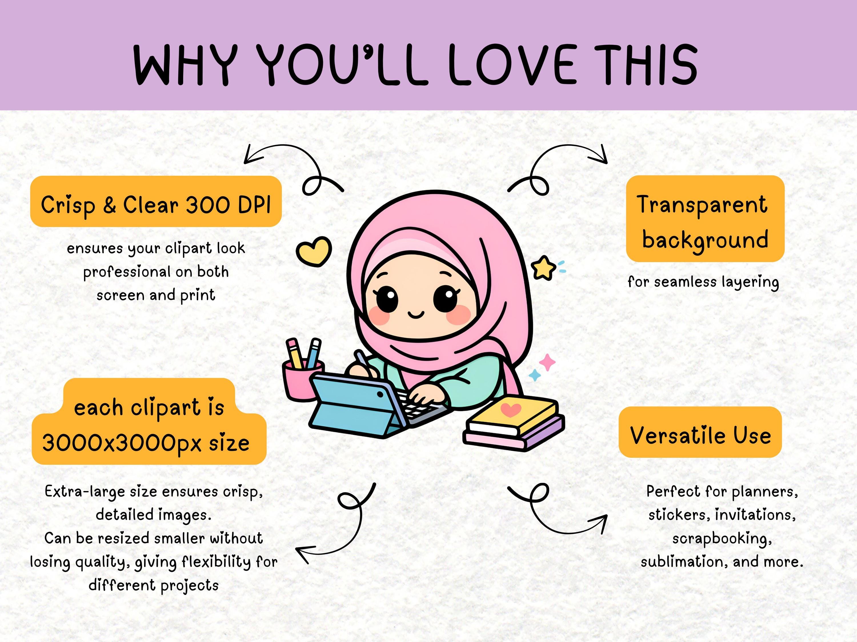 Kawaii Hijabi Productivity Clipart | Cute Muslim Girl Planner Stickers ...
