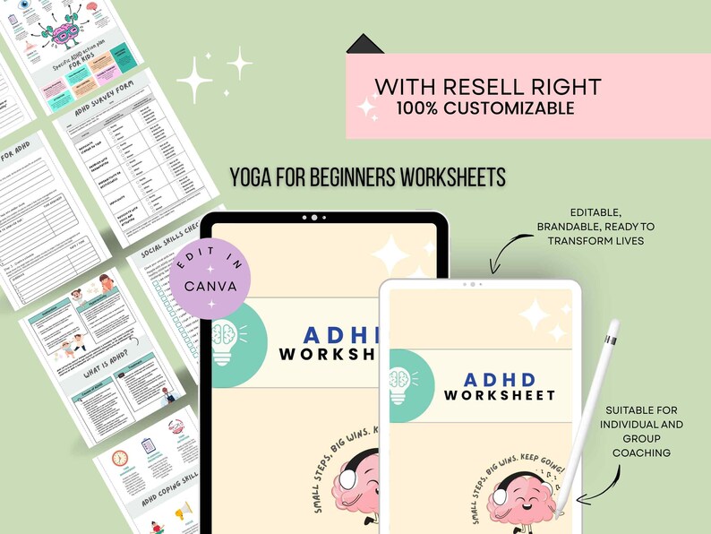 Editable ADHD Worksheets Canva Template | Rebrandable ADHD Workbook ...