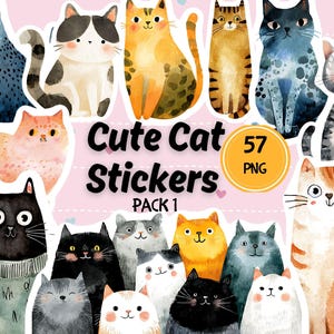 Kawaii Cat Stickers PNG | Digital Cat Clipart | Cute Cat Goodnotes Stickers | Precropped Stickers | 300 DPI Cat PNG, Planner, Journal