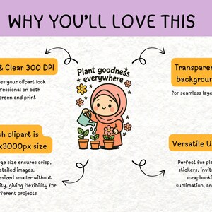 Muslim Quote Clipart Bundle | Islamic Kids Stickers | Cute Hijab Girl Clipart 300 DPI | Islamic Motivational Quote | Muslim Planner Stickers image 2