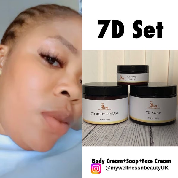 7D Set Combo enthält Body Beauty Glow 500 g Creme, 500 g Körperseife, 100 g aktive Gesichtscreme. Plus Gesichtsmaske Geschenk