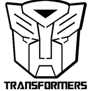 May include: Black and white logo of a robot head with the word "TRANSFORMERS" below it.