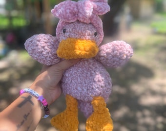 Crochet Duck Lovey, Duck Headband Snuggler, Made To Order, Baby Toddler Gift, Baby Girl Nursery
