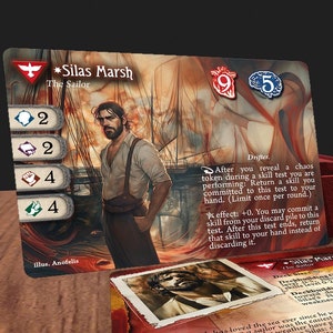 Silas Marsh (pré-commande) (bord scintillant) - compatible avec l'horreur d'Arkham LCG - personnalisé - illustration complète - carte d'enquêteur de style promo