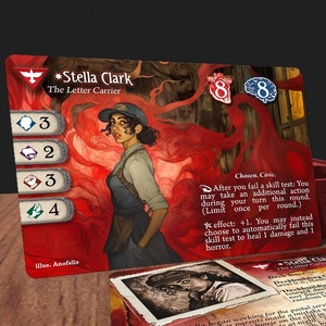 Stella Clark (bord scintillant) - compatible avec Arkham Horror LCG - Custom - Full-Art - Promo Style Investigator Card