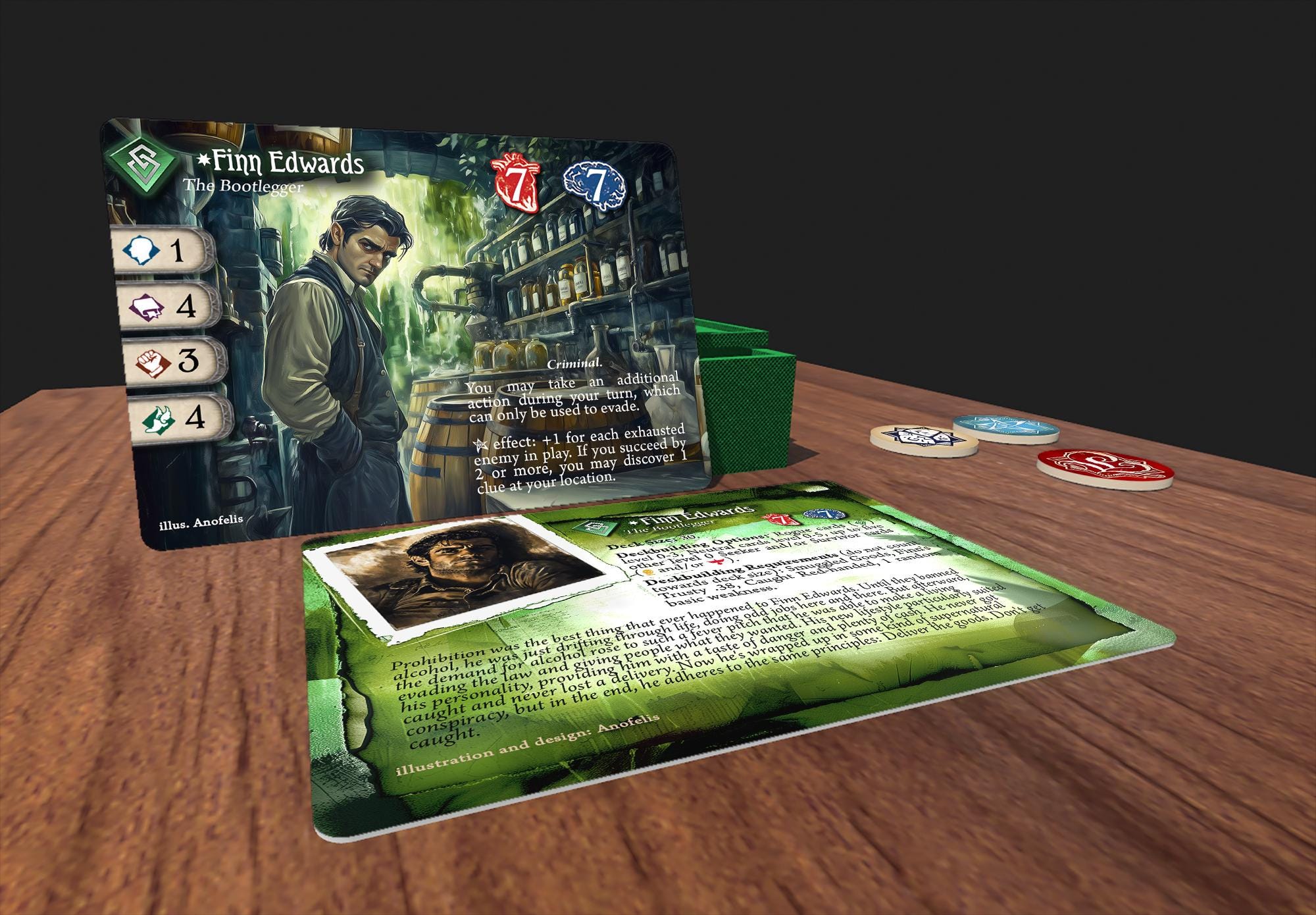 Finn Edwards (Glitter Edge) - Compatible with Arkham Horror LCG - Custom - Full-Art - Promo Style Investigator card