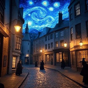 Diagon Alley Meets Starry Night - Van Gogh Magic Print