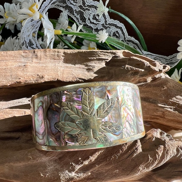 Vintage Mexican Abalone and Silver Cuff Bracelet