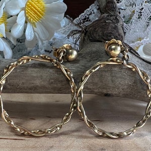 Vintage Gold Tone Braided Hoop Post Earrings
