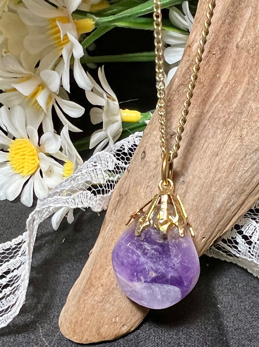 Vintage Amethyst Pendant and Gold Tone Necklace - Etsy