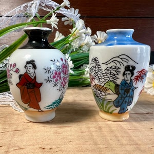 Vintage Set of Japanese Mini Collectible Ceramic Vases