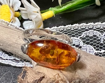 Vintage Baltic Amber FAS Sterling Silver 925 Size 9 1/2 Ring
