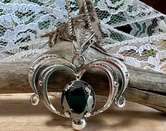 Gemstone Caperci Heart Necklace Vintage Sorrento Sterling Silver