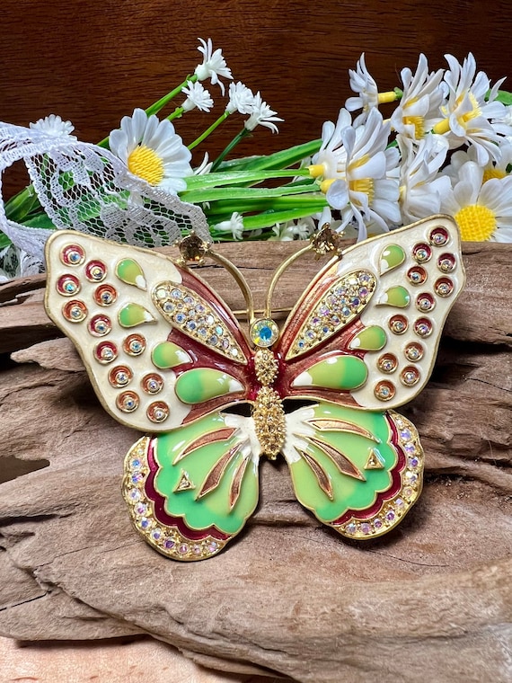 Vintage Kenneth Jay Lane Enamel and Rhinestone Bu… - image 1