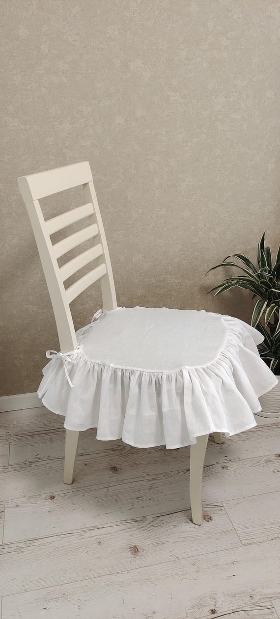 Dining Chair Cover French Large Linen Chair Seat Covers With 4 Sided Ruffle in Natural Flax Color Chair Pad With Ties Etsy UK