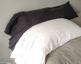 Long pillowcase with ruffle,Organic linen pillowcase with ruffles on one side,Decorative ruffle,Country decor, Washed and softened