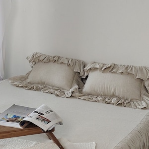 Ruffled Pillow Case Linen pillow sham Farmhouse decor Farmhouse bedding Shabby chic bedding Linen pillow slipcover Ruffled bedding 5"