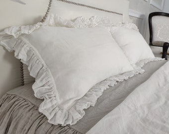 Linen Ruffled Pillowcase. Linen body pillow. Farmhouse. Ruffle pillow shams. Linen bedding. Linen pillow shams.Standard pillow cover Queen