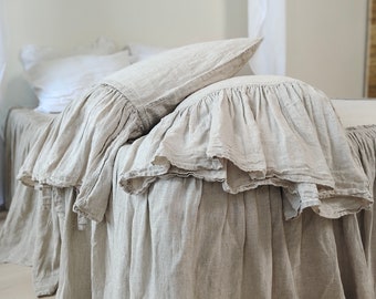 Organic Linen pillowcase on one side frill Linen ruffled Pillowcase Shabby Bedding Ruffled pillow shams Linen shabby Bedding