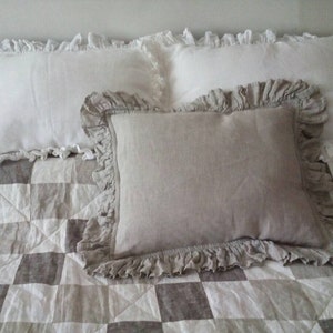 Linen Pillowcases with small ruffles and buttons Luxury linen shabby chic pillow case Standard sham King size pillow shams linen bedding