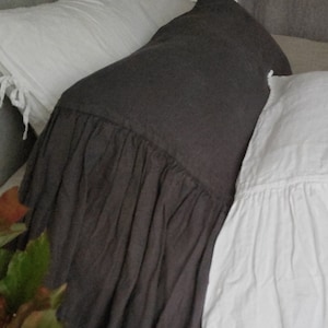 Queen pillowcase linen bedding  Linen Pillow sham with long ruffles 19" and ties, Linen shabby chic pillow case Standard pillow cover