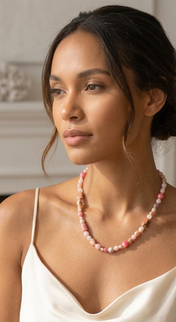 Mermaids blush - Pink Opal, Angelite, Mihuang Jade Necklace: Gold Plated Hardware, 42cm + 5cm Ext