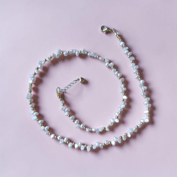 Delicate Pearl Necklace with Gold Spacer Beads (48cm + 2cm Extender)