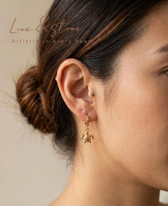 Turtle drop huggie earrings tarnish resistant