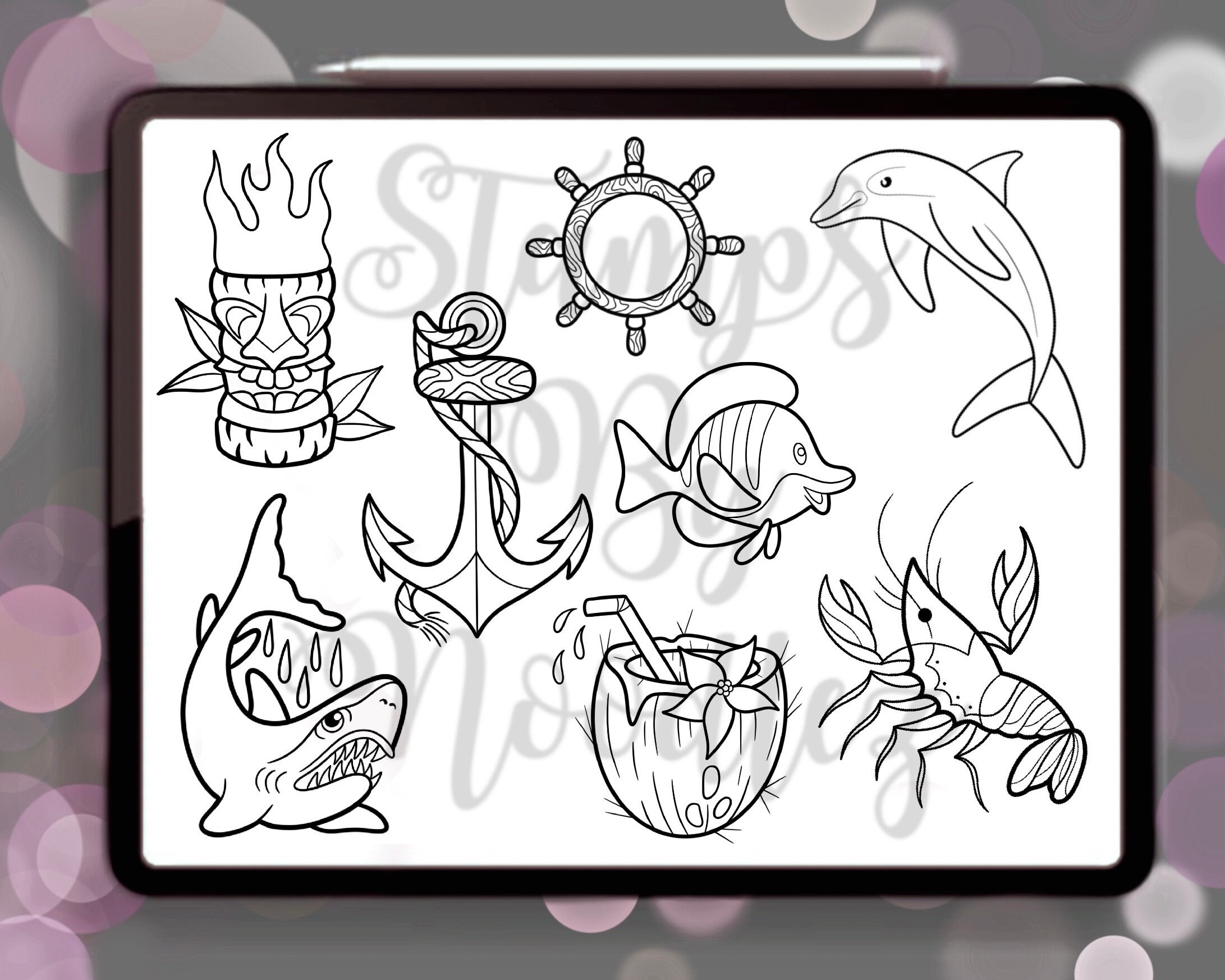 Under the Sea Ocean Stamps for Tattoo Artists 30 Procreate Brushes - Etsy