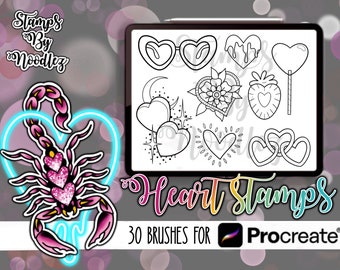 Timbri a cuore per tatuatori 30 pennelli Procreate