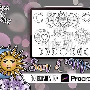Sellos de sol y luna para tatuadores 30 pinceles Procreate