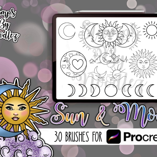 Sellos de sol y luna para tatuadores 30 pinceles Procreate