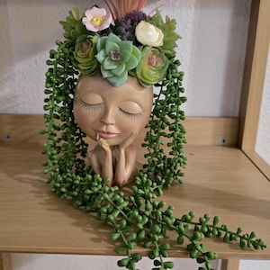 head planter, faux greenery decor, centerpiece