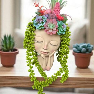 lady head planter, face planter, head planter, face planter, indoor planter, home decor,gift for her
