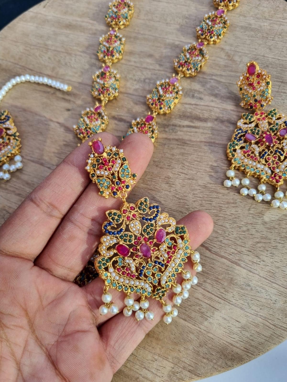 Mjbs Indian / Pakistani Nauratan Long Mala Necklace Set With Earrings ...