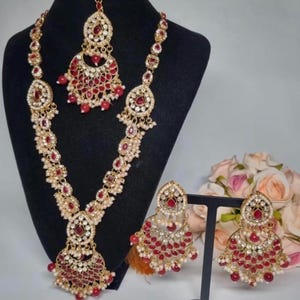 Lange Zirkon Rani Haar Mala Set: Indische pakistanische Perlenschmuck HADIYA