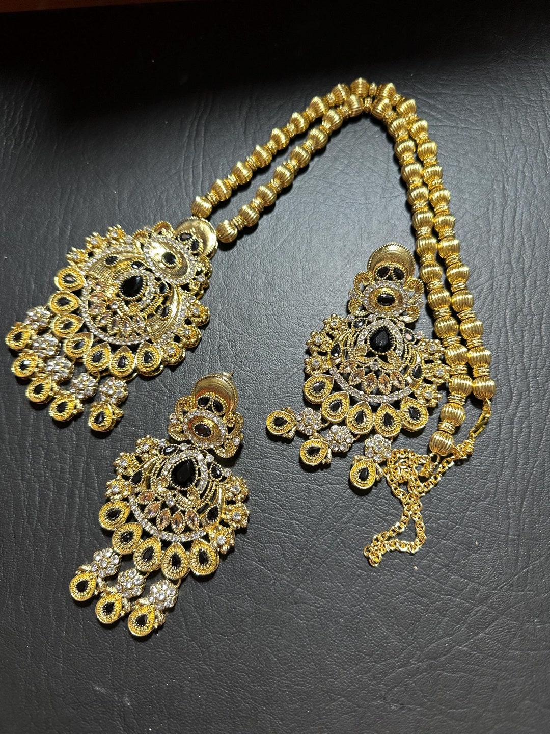 Long Indian / Pakistani Nauratan Long Mala Necklace Set With Earrings ...