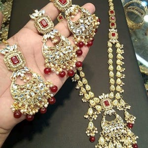 Kundan Raani Haar Set: Bollywood Bridal Necklace, Earrings & Tikka