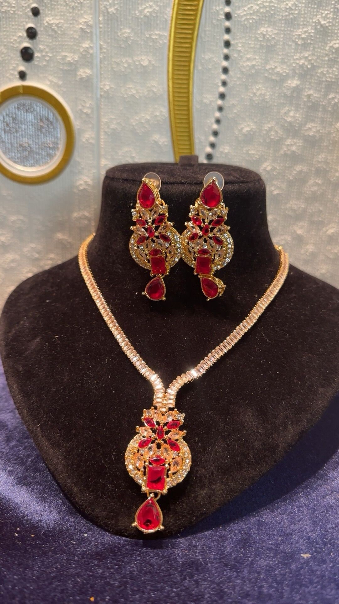 Set Gioielli Indiani AD In Argento Placcato Con Zirconi - Orecchini E Collana Etniche