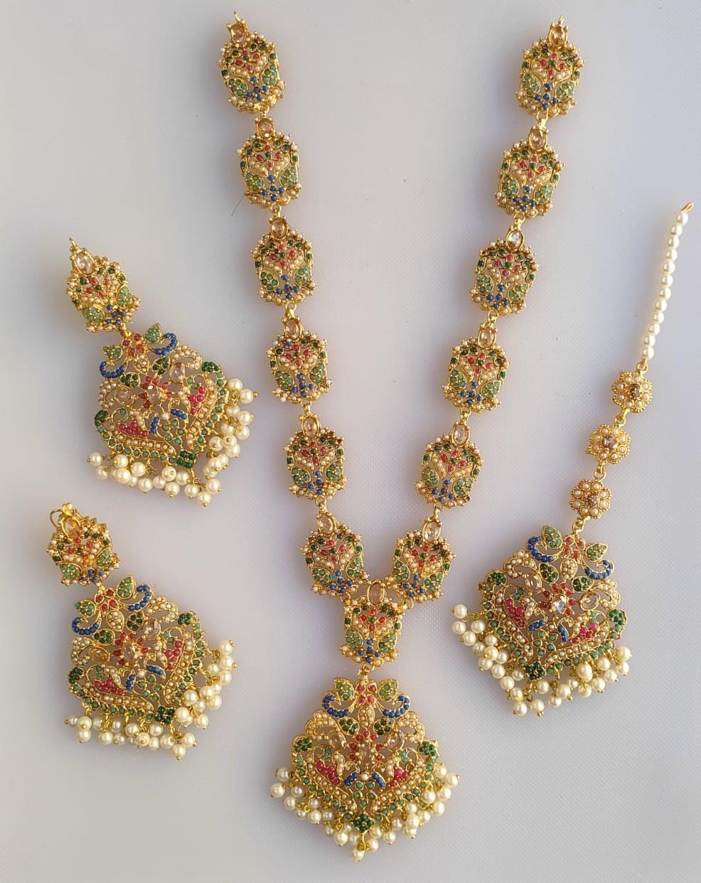 Mjbs Indian / Pakistani Nauratan Long Mala Necklace Set With Earrings ...