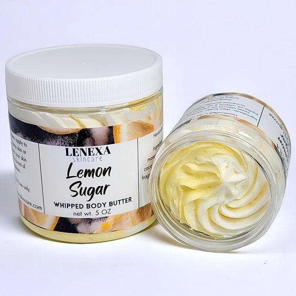 Lemon Sugar Whipped Body Butter All Natural Vegan Skin Care Moisturizer For Dry Skin Lemon Body Butter