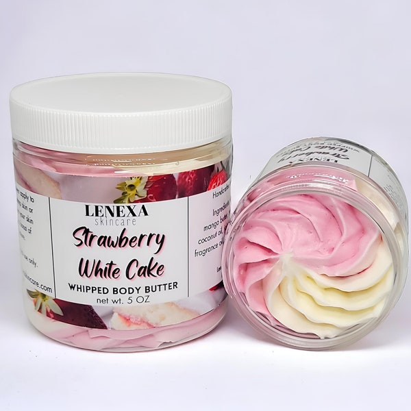 Strawberry White Cake Whipped Body Butter All Natural Vegan Moisturizer Skin Care For Dry Skin Strawberry Body Butter